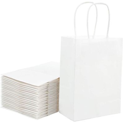 Loveinside 25er Set Weiße Kraft Geschenktüten mit Griffen, 15x8x21 cm, ideal