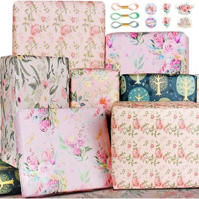 Edunass Geschenkpapier Geburtstag Set für Frauen & Mädchen, Pastell Lila Rosa