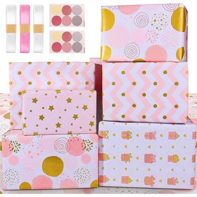 Edunass Geschenkpapier Geburtstag Set für Mädchen und Frauen, Rosa mit