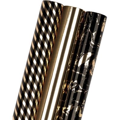 Ruspepa Kraftpapier Rollen zum Geburtstag - Mini-Rollen Set - 3x Schwarz-Gold