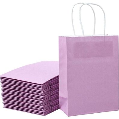 Loveinside Lila Kraft Geschenktüten mit Griffen, 25 Stück, 21x11x27 cm