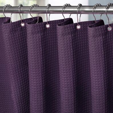 Vanzavanzu Waffel Duschvorhang aus Stoff, Lila, 152 x 214 cm, inkl. Metallringen