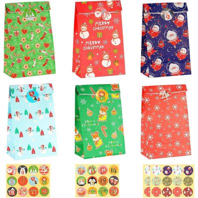 Chepula Papiertüten Weihnachten, 24 Stück Klein Weihnachtstüten für
