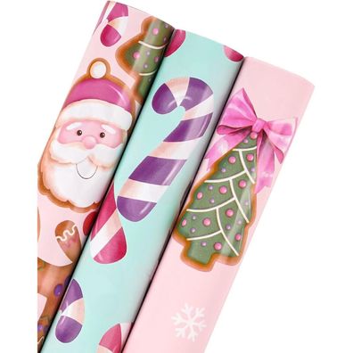 Ruspepa Geschenkpapierrolle Mini - 3 Rollen (43,2 cm x 3,05 m) - Rosa-Blau