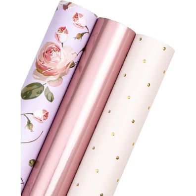 Ruspepa Geschenkpapier Mini-Rolle - 3 Designs in Rosa & Roségold, 43,2 cm x