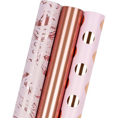 Ruspepa Packpapierrolle Mini-Rollenset - 3 Rollen mit Rosa Marmor, Tupfen