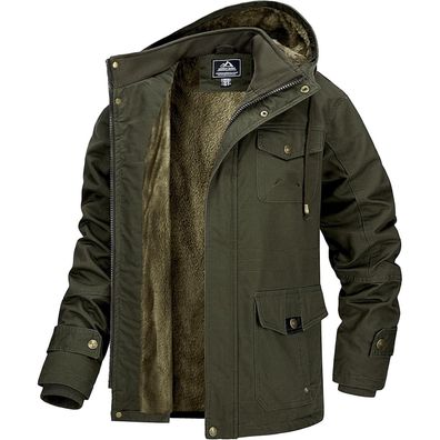 Magcomsen Herren Winterjacke Warm Gefüttert Fleece Parka Winddicht Outdoor