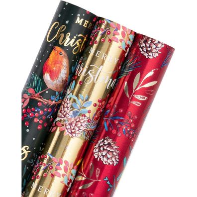 Ruspepa Weihnachts-Geschenkpapierrolle Mini-Rolle, 3 Rollen, 43,2 cm x 3 m