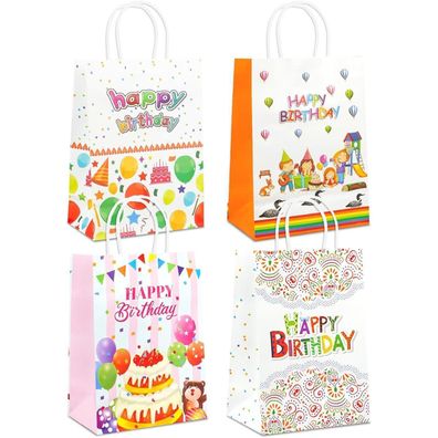 Chepula Geschenktüten Geburtstag, 20 Stück bunte Kraftpapiertüten mit Henkel