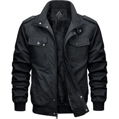 Magcomsen Herren Winterjacke Warm Gefüttert Fleecejacke Cargo Casual