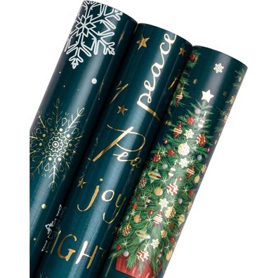Ruspepa Weihnachts-Geschenkpapierrolle Mini-Rolle, 3er Pack, 43,2 cm x 3 m pro