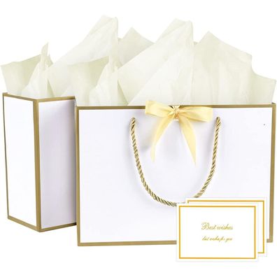 BBLIKE Geschenktüten 2 Stück, Papiertüten mit Henkel, Schleifenband, Grußkarten
