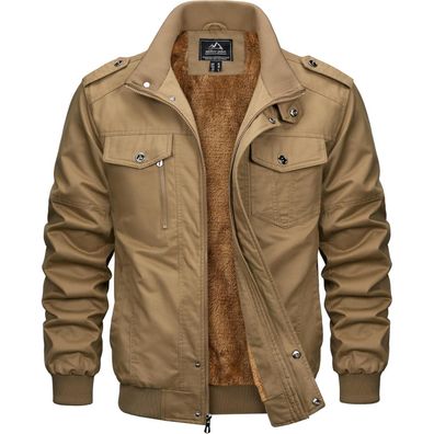 Magcomsen Herren Winterjacke Warm Gefüttert Fleecejacke Cargo Casual