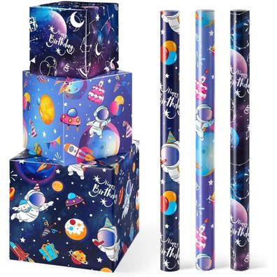 Wernnsai Weltraum Geschenkpapier Set - 3 Rollen (43cm x 3m) für Jungen
