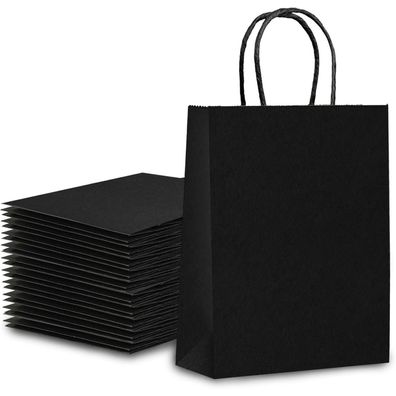 Chepula Papiertüten mit Henkel, 20 Stück Geschenktüten aus schwarzem