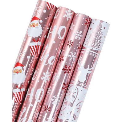 Ruspepa Geschenkpapierrolle Weihnachten Roségold, 4 Rollen, 76x305 cm, mit