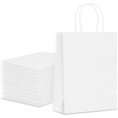 Chepula Papiertüten mit Henkel, 20 Stück Geschenktüten aus weißem Kraftpapier