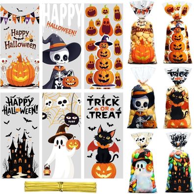 BBLIKE Halloween Tüten, 120 Stück Cellophantüten mit Twist Krawatten für