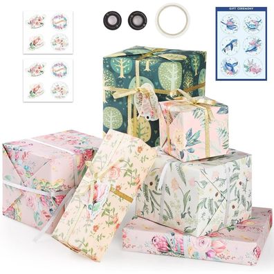 Bigqin Geschenkpapier Geburtstag Set, 6 Blätter 50x70 cm, Blumen & Pflanzen