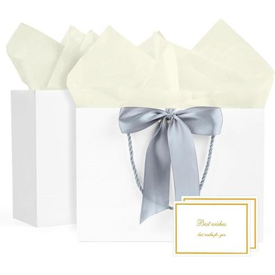 BBLIKE Geschenktüten 2 Stück Papiertüten mit Schleifenbändern, Grußkarten