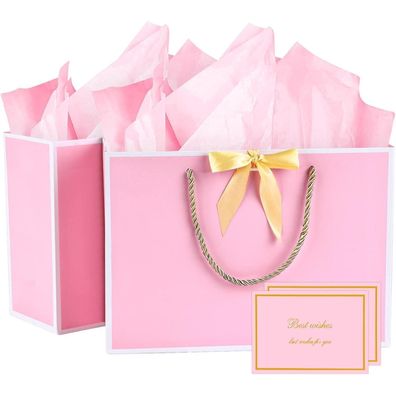 BBLIKE Geschenktüten 2 Stück Papiertüten mit Schleifenbändern, Grußkarten