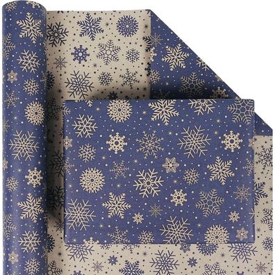 MAMUNU Wendbares Weihnachtsgeschenkpapier Rolle, Dunkelblau/Braun mit