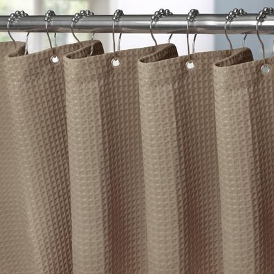 Vanzavanzu Waffel Duschvorhang aus Stoff, Khaki, 152 x 214 cm, inkl