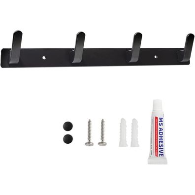 Sevenpers Garderobenhaken Hakenleiste aus Aluminium, 4 Haken, Schwarz