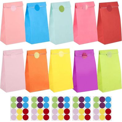 XREE 50 Stück bunte Papiertüten klein, Geschenktüten mit flachem Boden für