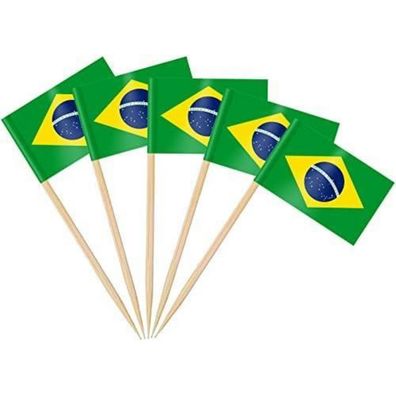 AhfuLife 100 Stück Brasilien Zahnstocher Flaggen - Mini Fahnen für Cupcakes