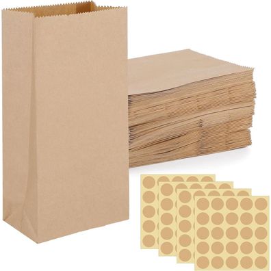 100 Stück Kleine Braune Papiertüten aus Kraftpapier mit Aufklebern für