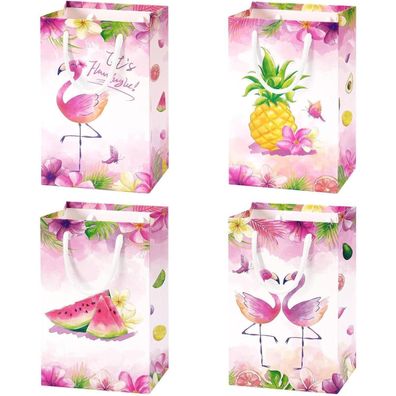 Wernnsai 16 Stück rosa Flamingo Papiertüten - Geschenktaschen mit Griff für