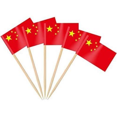 AhfuLife 200 Stück China Zahnstocher Flaggen - Mini Fähnchen für Cupcakes