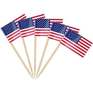 AhfuLife 100 Stück USA Zahnstocher Flaggen für Partys, Cupcakes, Cocktails und