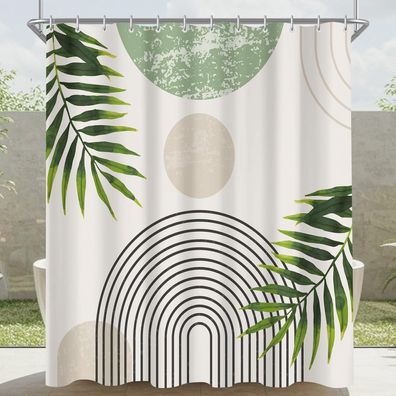 Lerores Duschvorhang 180x160 cm Grün Blätter Linie, Beschwerter Saum