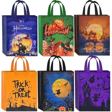 AhfuLife Halloween Geschenktüten, 6 Stück große Süßigkeitentaschen mit Griffen