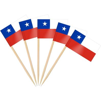 AhfuLife 100 Stück Chile Zahnstocher Flaggen - Mini Chilenische Deko Fahne für