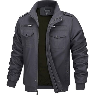 Magcomsen Herren Übergangsjacke Stehkragen Cargo Militär Outdoorjacke Winddicht