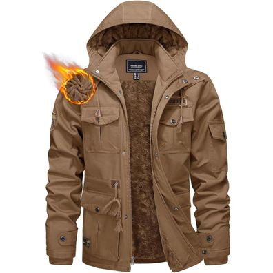 Kefitevd Herren Winterparka mit Fleece-Futter, warm und mit vielen Taschen