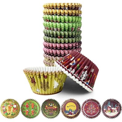 Gcardist Mini-Muffinförmchen 300 Stück, 6 Weihnachtliche Verlauf-Designs