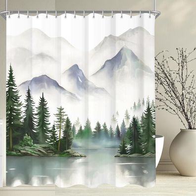 Lerores Duschvorhang 240x200cm Berge, Wasserabweisend, Antischimmel Textil