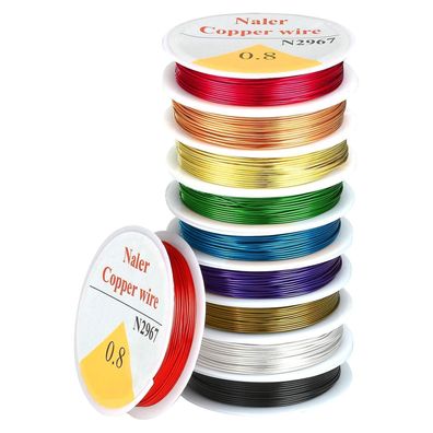Naler 0,8 mm Kupferdraht Set Bunt in 10 Farben - Basteldraht & Schmuckdraht für