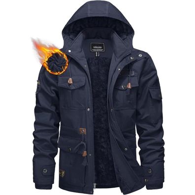 Kefitevd Herren Winterparka mit Fleece-Futter, vielen Taschen und abnehmbarer