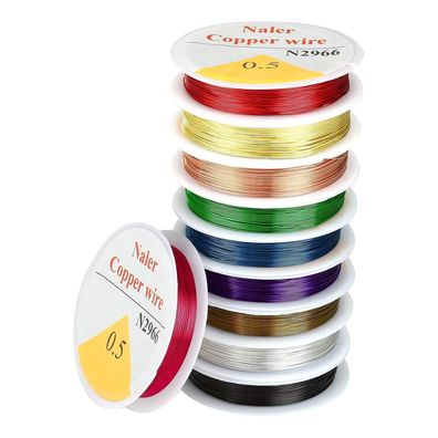 Naler 0,5 mm Kupferdraht Set Bunt in 10 Farben - Basteldraht & Schmuckdraht für
