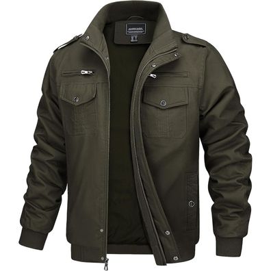 Magcomsen Herren Übergangsjacke Stehkragen Cargo Militär Outdoor Winddichte