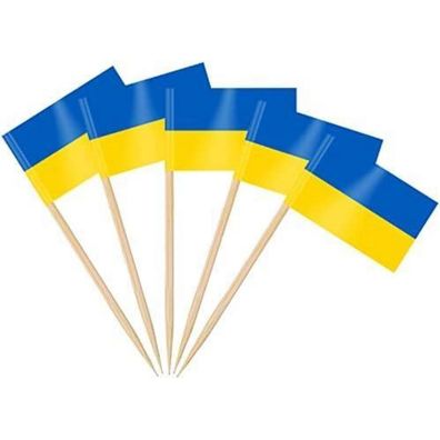 AhfuLife 200 Stück Ukraine Zahnstocher Flaggen - Ukrainische Mini Fahnen für