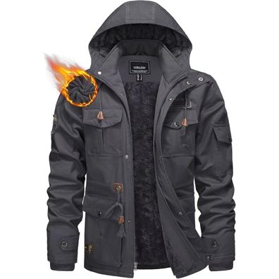 Kefitevd Herren Winterparka mit Fleece Futter, vielen Taschen und abnehmbarer