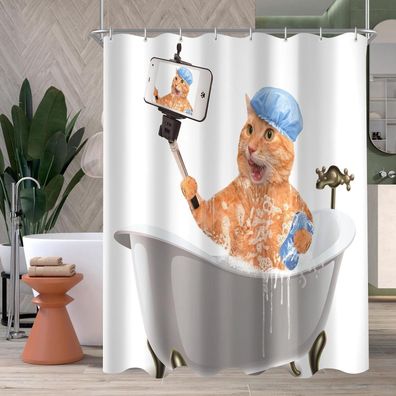 Lerores Duschvorhang 120x200 cm Cat Selfies - Wasserabweisend, Waschbar