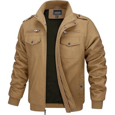 Magcomsen Herren Übergangsjacke Stehkragen Cargo Militär Outdoorjacke Winddicht