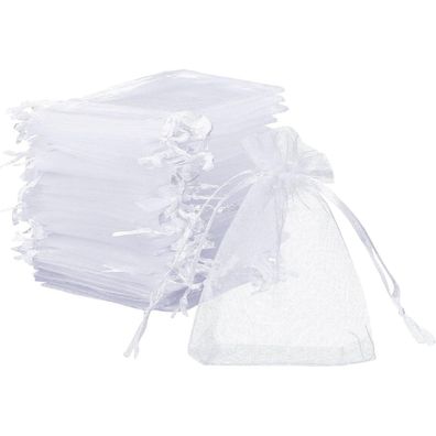 Naler 50 x Organza Säckchen Weiß Organzabeutel Schmucksäckchen Geschenktüten